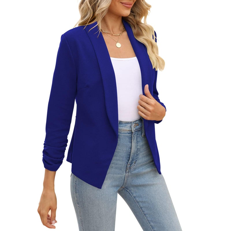 POGTMM MenXX-LargeWomen's Lightweight Summer Ruched Open Blazer - Various Styles (XXL, Dark Blue)'' } - Image 5